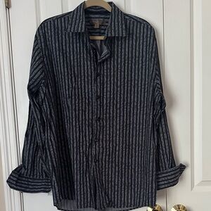 Men's Black and Gray Striped Casual Shirt